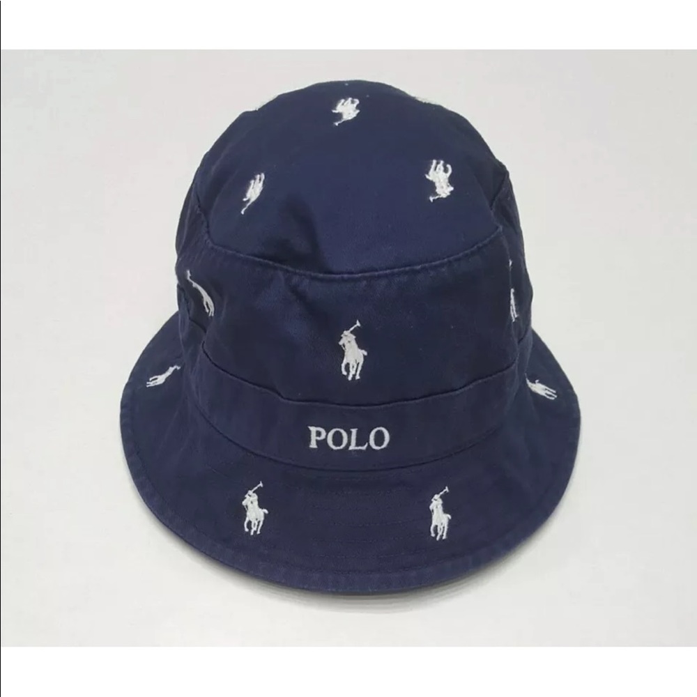 Polo Ralph Lauren Navy With White Allover Embroidered Pony Bucket Hat